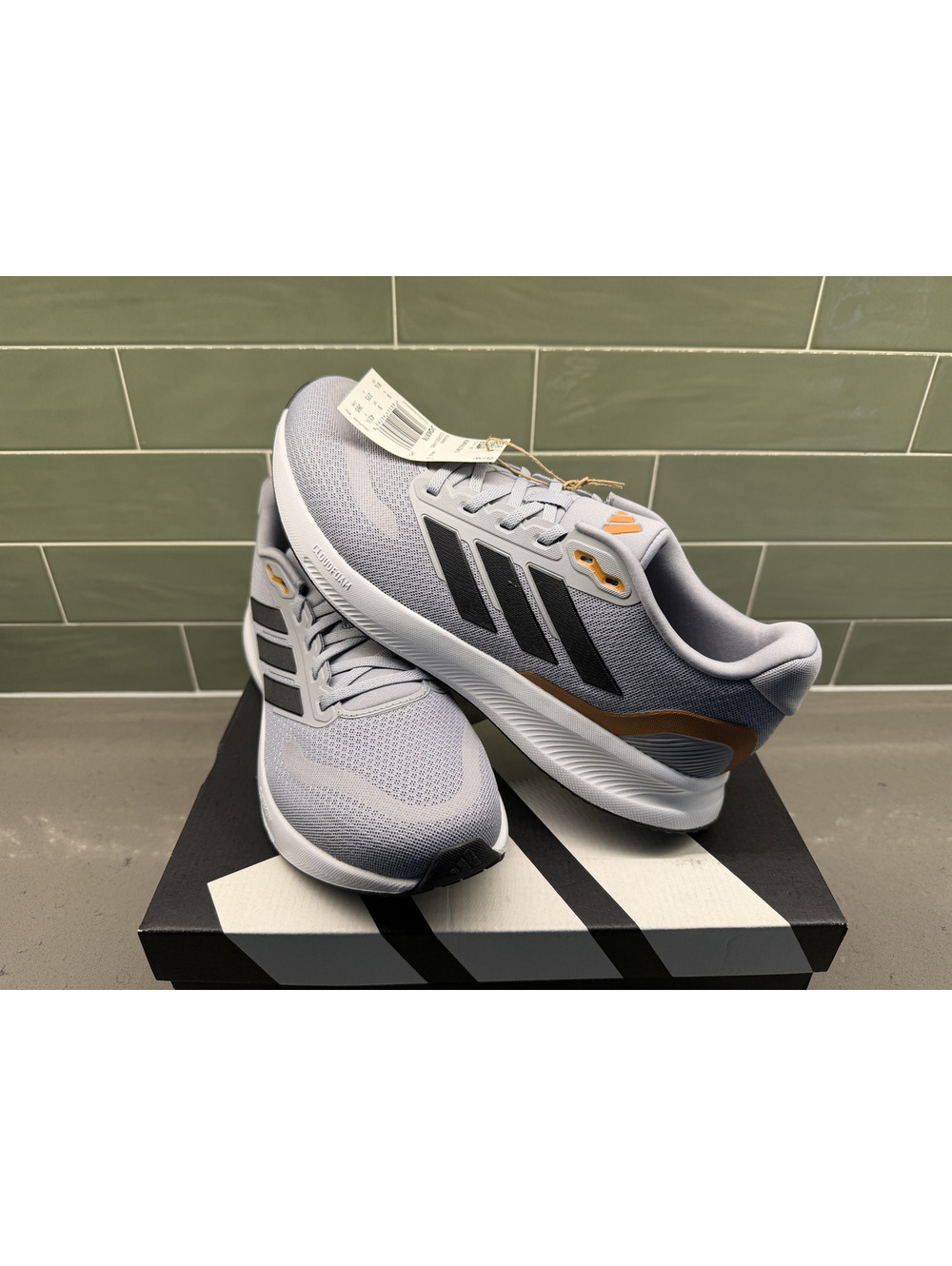 adidas Runfalcon 5 - 9.5 Men's Sneakers Halo Silver/Black/Orange